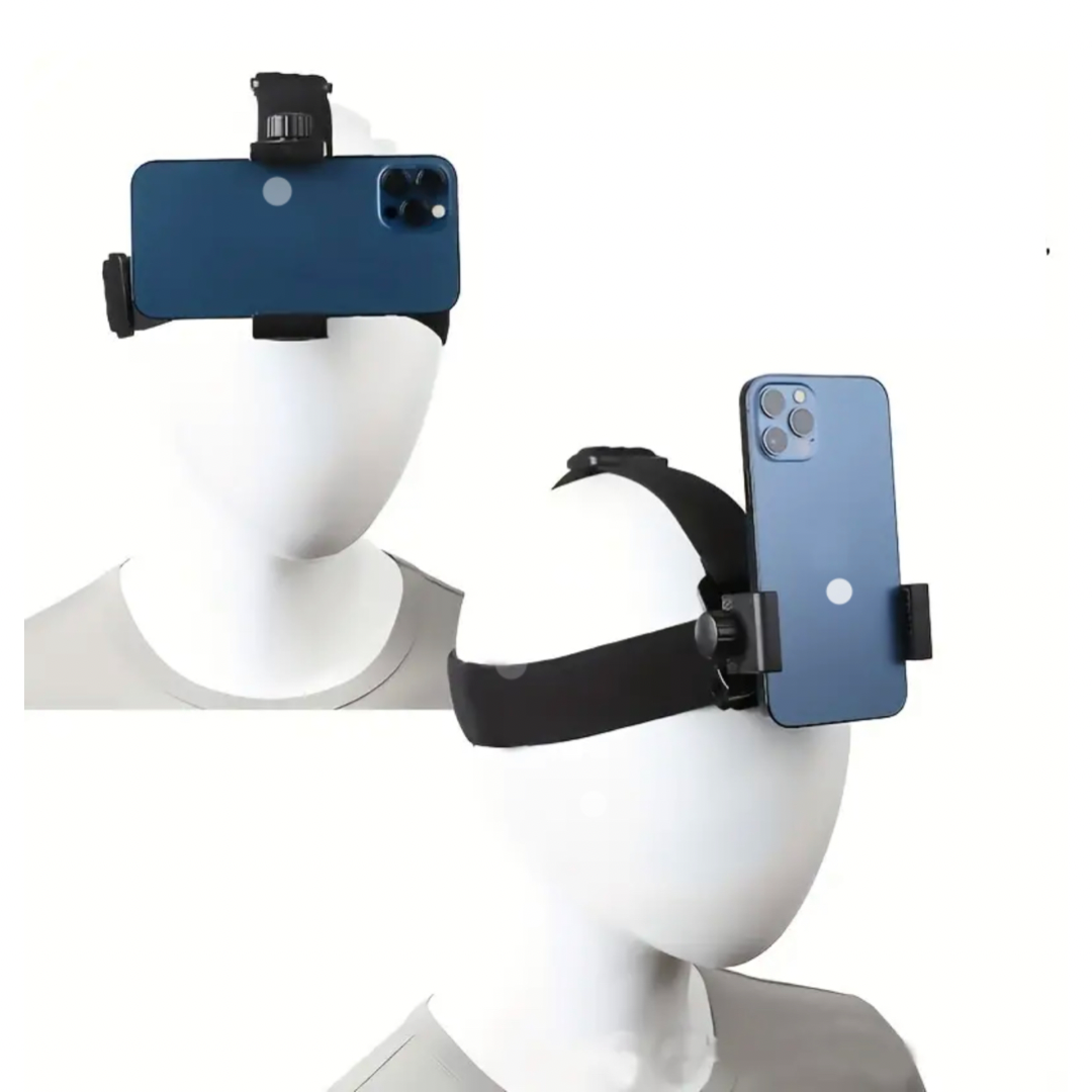 Head-Mounted Mobile Phone Holder, First-Person View Video Live Shooting Bracket with Phone Clip (4"-7") for iPhone, Samsung Smartphones, and GoPros, DJI Action Camera, Adjustable Head Mount Strap