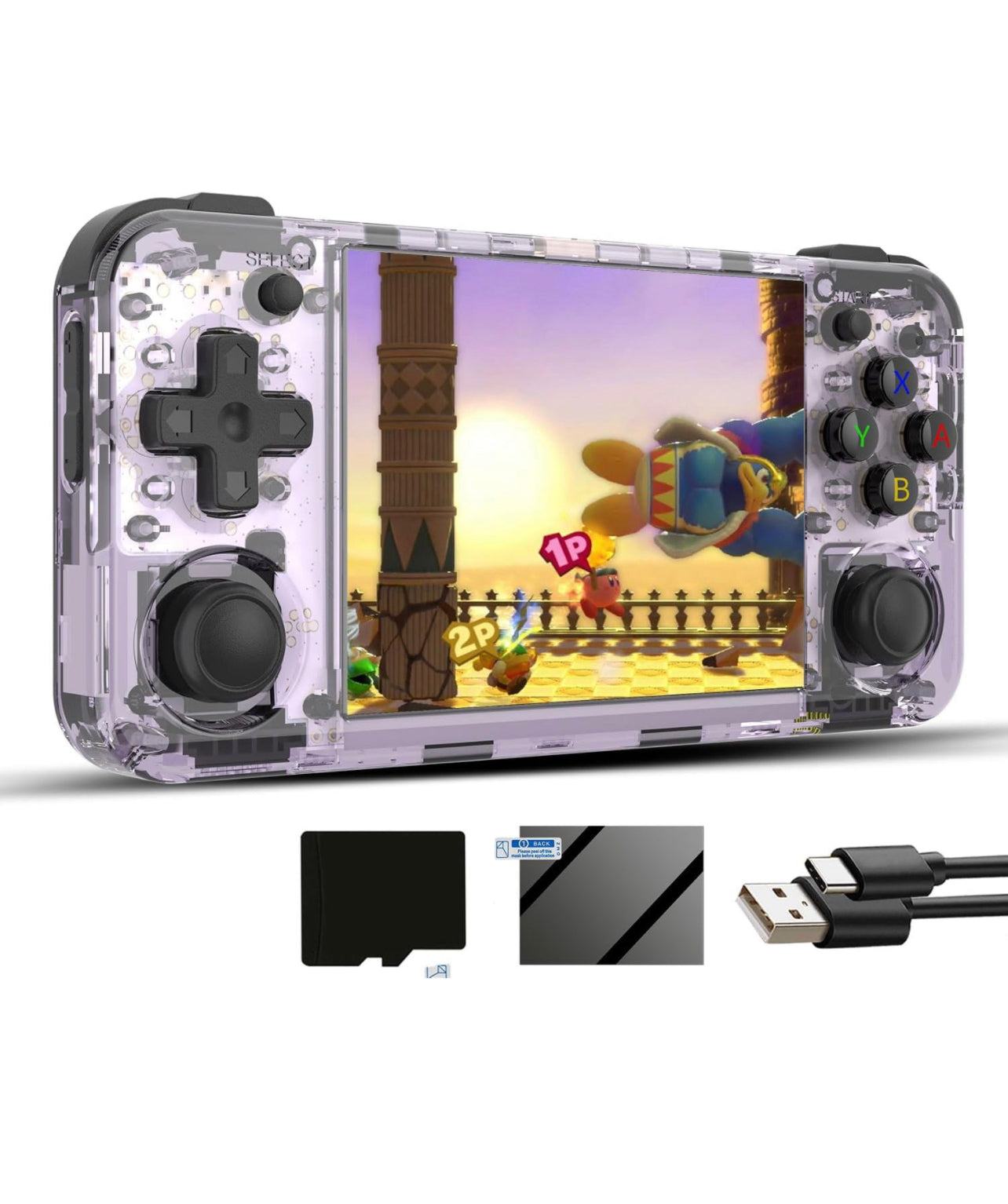 Retro Handheld Game Console RG35XXH 3.5 in IPS Screen Built-in 3300MAH Battery 128GB TF Card Preinstalled 10,000 Classic Games (Purple Translucent)